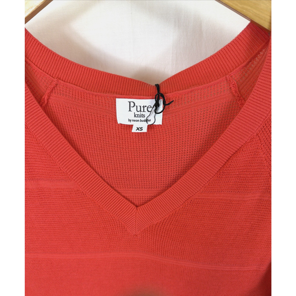 NWT Pure Knits By Neon Buddha Neon Salmon V Neck Sweater #1404 Size SM - Picture 4 of 6